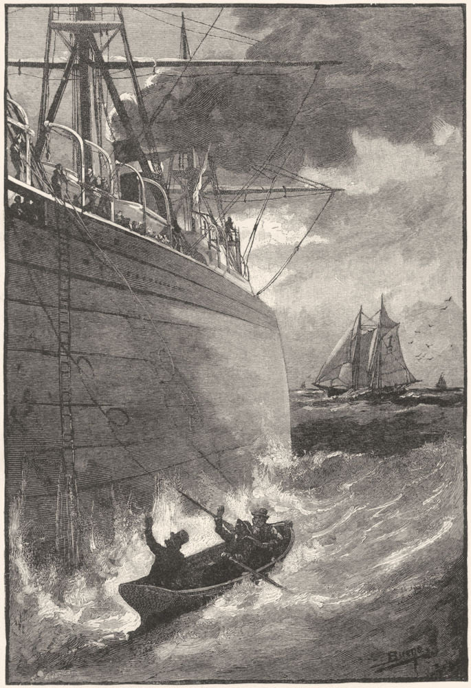 NEW YORK. Taking the Pilot on board off New York 1891 old antique print